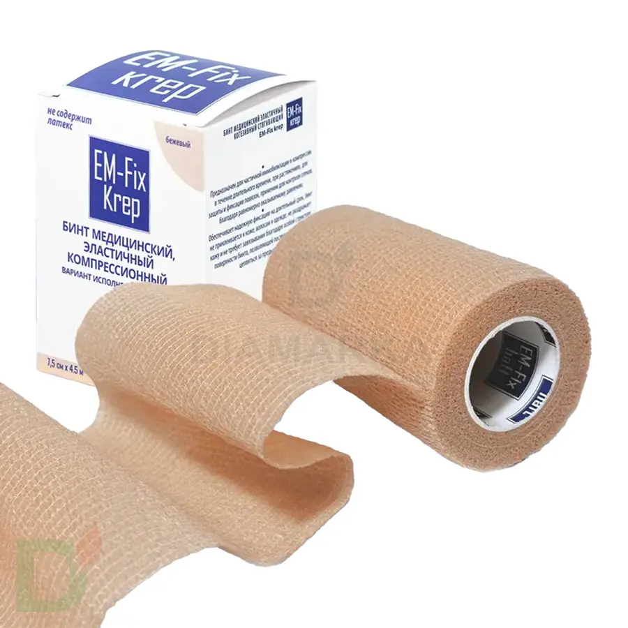 Бинт эластичный когезивный EM-Fix krep бежевый, 7,5 см х 4,5 м в Уфе