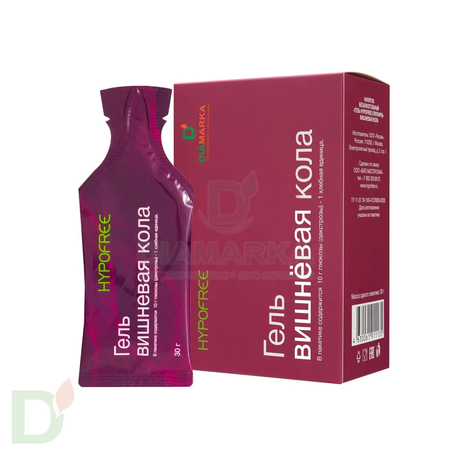 Гель HYPOFREE DIAMARKA 1ХЕ Вишневая Кола, мягкая упаковка, 10 саше по 30мл в Уфе