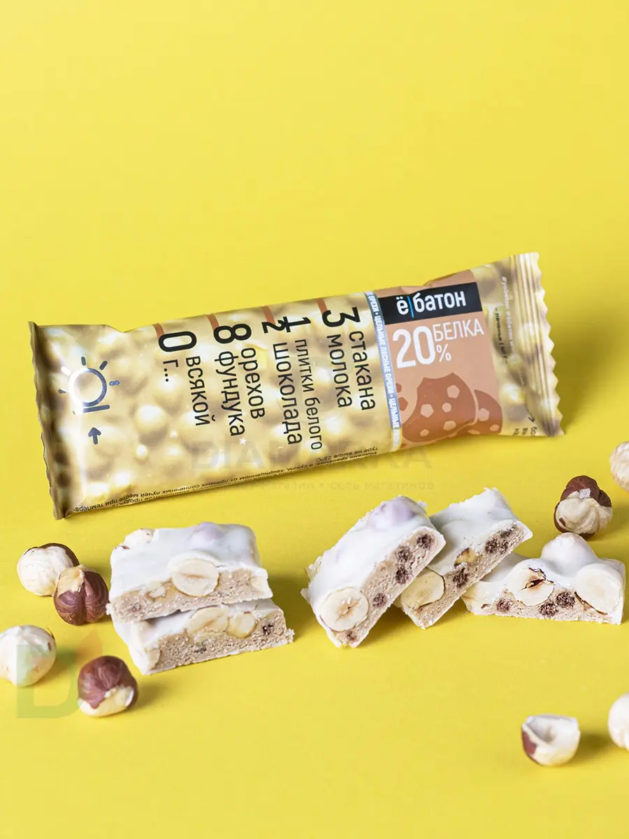 Батончик протеиновый Ё/батон "Лесной орех-Печенье" в белой глазури 40гр в Уфе