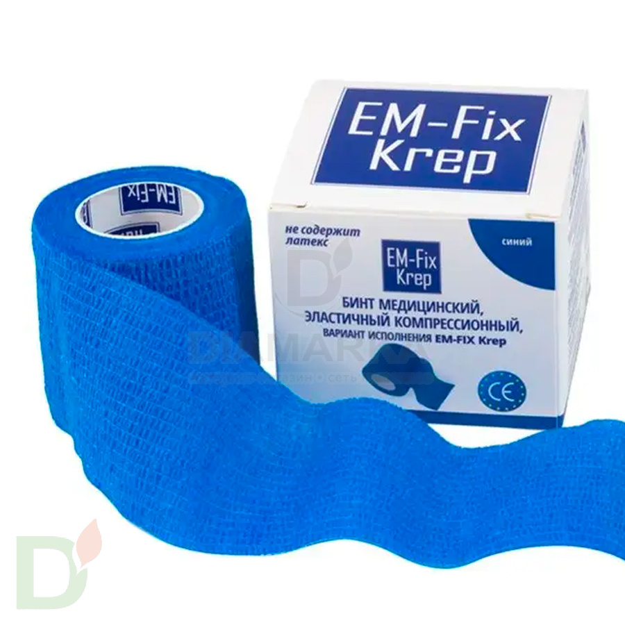 Бинт эластичный когезивный EM-fix krep Синий, 5 см х 4,5 м в Уфе