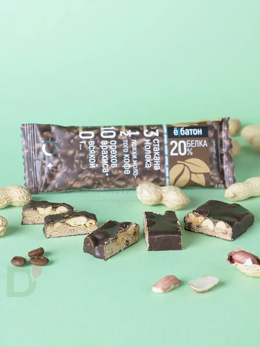 Батончик протеиновый Ё/батон "Арахис-Кофе" в шоколадной глазури 40гр в Уфе