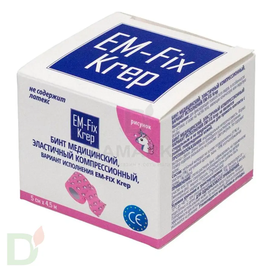 Бинт самофиксирующийся EM-Fix krep Розовый с единорогом, 5см*4,5м в Уфе
