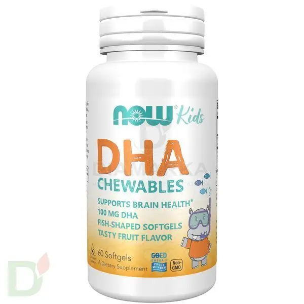Витамины NOW Омега-3 детская для улучшения памяти и внимания, жевательные пастилки, 1000DHA, 60 шт в Уфе